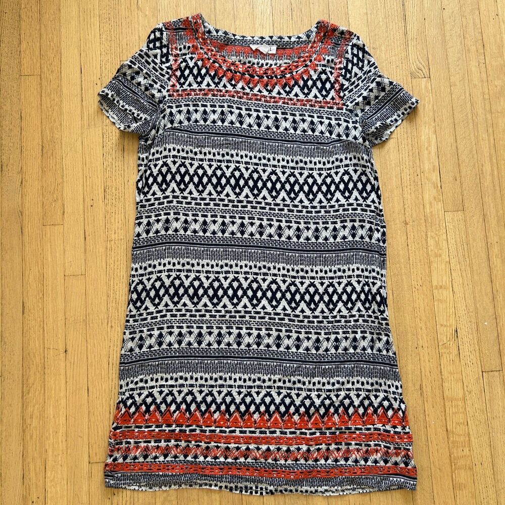 THML Batik Print Shift Dress Short Sleeve Embroidered Sz Medium